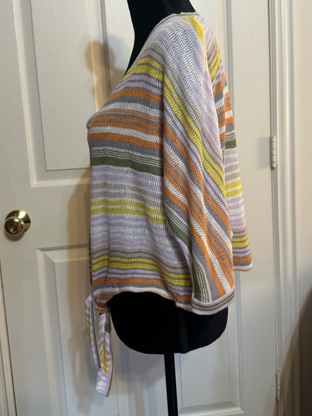 Wit & Wisdom Striped Lightweight Knit Tie Front Top Size Small Rayon V Neck - Picture 8 of 15